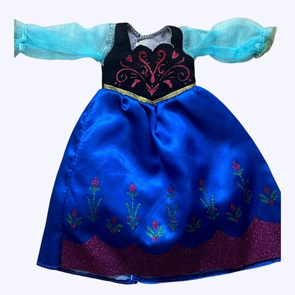 Disney Frozen Anna Doll Dress Blue Satin Glitter Outfit Jakks Pacific